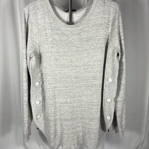 Lety & Me Heather Gray Sweater w/side button accents & scoop neck. Cozy & comfy
